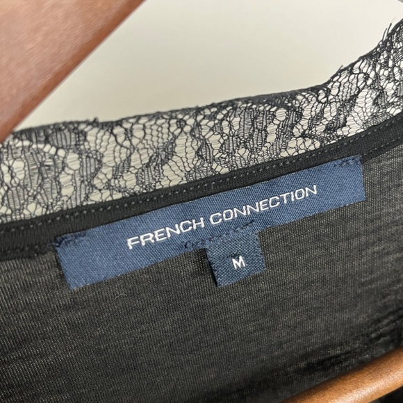 French Connection multi color chiffon black lace top - Picture 6 of 7